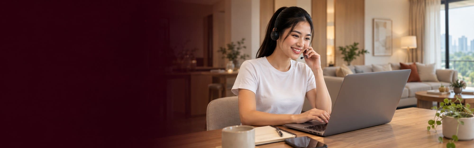 A support agent on a headset answering an enquiry